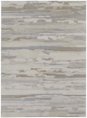 4' X 6' Ivory Tan And Brown Abstract Power Loom Distressed Stain Resistant Area Rug