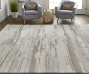 5' X 8' Ivory Tan And Brown Abstract Power Loom Distressed Stain Resistant Area Rug