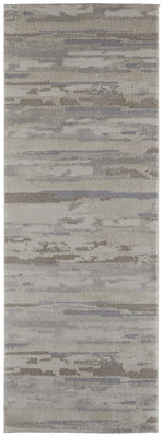 8' Ivory Tan And Brown Abstract Power Loom Distressed Stain Resistant Runner Rug