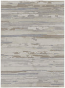 12' X 15' Ivory Tan And Brown Abstract Power Loom Distressed Stain Resistant Area Rug