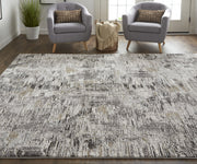 4' X 6' Ivory Gray And Brown Abstract Power Loom Distressed Stain Resistant Area Rug