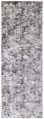 8' Ivory Gray And Brown Abstract Power Loom Distressed Stain Resistant Runner Rug