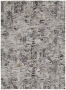 12' X 15' Ivory Gray And Brown Abstract Power Loom Distressed Stain Resistant Area Rug