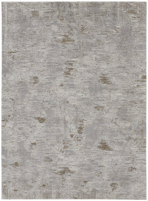 5' X 8' Ivory Gray And Tan Abstract Power Loom Distressed Stain Resistant Area Rug