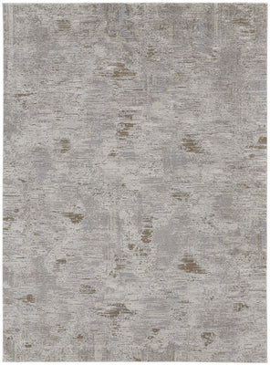 8' X 10' Ivory Gray And Tan Abstract Power Loom Distressed Stain Resistant Area Rug