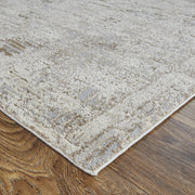 12' X 15' Ivory Gray And Tan Abstract Power Loom Distressed Stain Resistant Area Rug