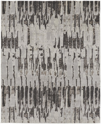 8' X 10' Ivory Brown And Gray Abstract Power Loom Stain Resistant Area Rug