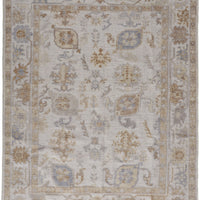 8' X 10' Ivory And Tan Floral Hand Knotted Stain Resistant Area Rug