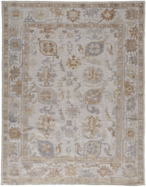8' X 10' Ivory And Tan Floral Hand Knotted Stain Resistant Area Rug