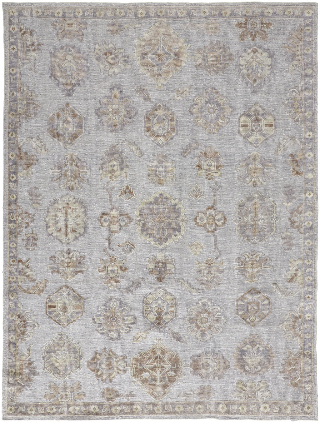2' X 3' Ivory Silver And Tan Floral Hand Knotted Stain Resistant Area Rug