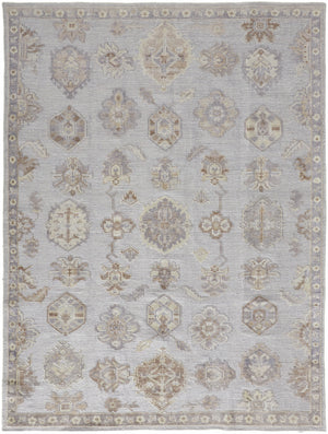 2' X 3' Ivory Silver And Tan Floral Hand Knotted Stain Resistant Area Rug
