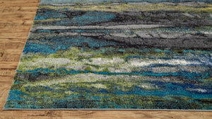 7' X 10' Blue Green And Taupe Stain Resistant Area Rug