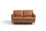 59" Camel Leather And Black Standard Love Seat