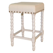 24" Cream And White Backless Counter Height Bar Chair With Footrest