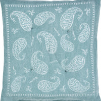 Set Of Two 17" X 17" Teal and Ivory Cotton Paisley Dining Chair Pad