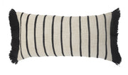 12" X 28" Ivory And Black 100% Cotton Striped Zippered Pillow