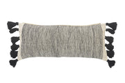 12" X 28" Gray Black And Ivory 100% Cotton Geometric Zippered Pillow