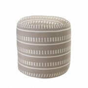 20" Brown Polyester Round Striped Indoor Outdoor Pouf Ottoman
