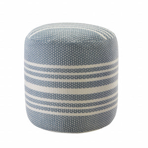 20" Blue Polyester Round Striped Indoor Outdoor Pouf Ottoman