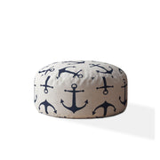 24" Blue And Gray Canvas Round Anchor Pouf Ottoman