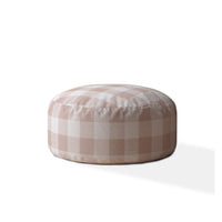 24" Pink And White Cotton Round Gingham Pouf Ottoman