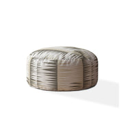 24" Beige Cotton Round Chevron Pouf Ottoman