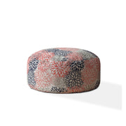 24" Coral Polyester Round Floral Pouf Ottoman