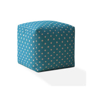 17" Blue And White Cotton Polka Dots Pouf Cover