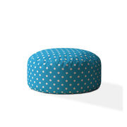 24" Blue And White Cotton Round Polka Dots Pouf Cover