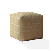 17" Beige Cotton Abstract Pouf Cover