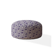 24" Purple And White Cotton Round Abstract Pouf Cover