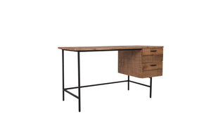55" Brown And Black Pine Solid Wood Writing Desk With Two Drawers
