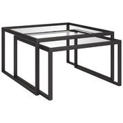 Set Of Two 30" Black Glass Square Nested Coffee Tables