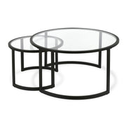 Set Of Two 36" Black Glass Round Nested Coffee Tables