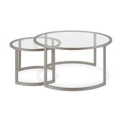 Set Of Two 36" Nickel and Glass Round Nested Coffee Tables