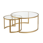 Set Of Two 36" Gold and Glass Round Nested Coffee Tables