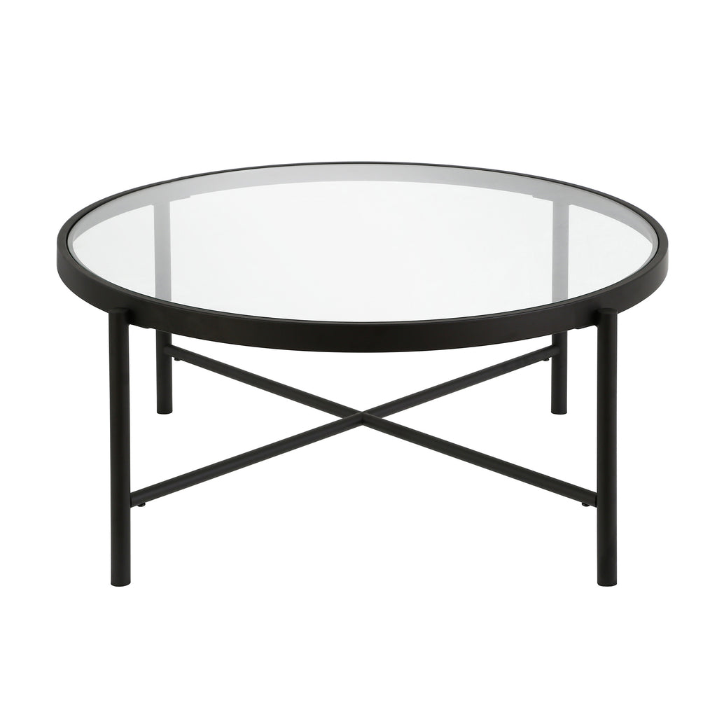 36" Black and Glass Round Coffee Table