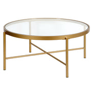 36" Gold and Glass Round Coffee Table