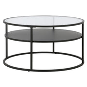 32" Black and Glass Round Two Layer Coffee Table With Shelf