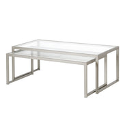Set Of Two 46" Silver Glass Rectangular Nested Coffee Tables