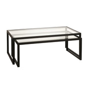 Set Of Two 46" Black Glass Rectangular Nested Coffee Tables