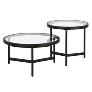 Set Of Two 30" Black Glass Round Nested Coffee Tables