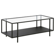 45" Black And Clear Glass Rectangular Coffee Table With Shelf