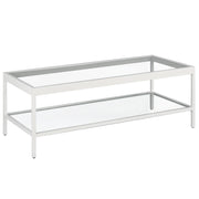 45" White and Glass Rectangular Coffee Table With Shelf