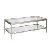 45" Silver and Glass Rectangular Coffee Table With Shelf