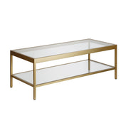 45" Gold and Glass Rectangular Coffee Table With Shelf