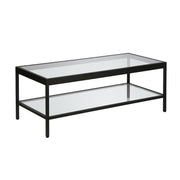 45" Black and Glass Rectangular Coffee Table With Shelf