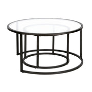 Set Of Two 35" Black Glass Round Nested Coffee Tables