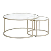 Set Of Two 35" Silver Glass Round Nested Coffee Tables