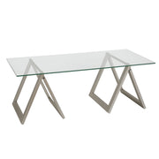 46" Silver and Glass Rectangular Sawhorse Coffee Table